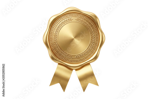 Foto Golden seal with ribbon on transparent background