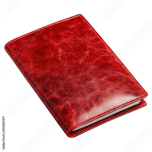 A red leather notebook Isolated transparent on white background
