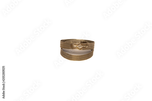 Antique ethnic silver cuff bracelet centered on white background