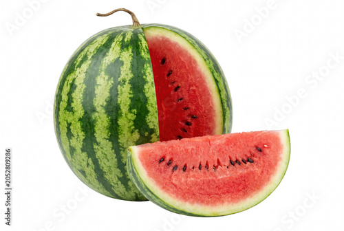 Bild auf Leinwand Vibrant Red Watermelon Whole and Sliced Fruit
