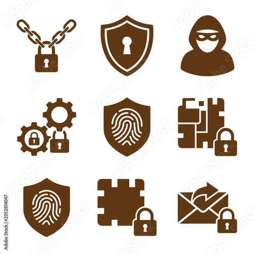 Canvas Print Security Icons Collection Brown Silhouette Shapes On White Background