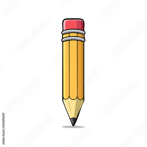 Simple yellow pencil with red eraser sharpened for drawing and writing ideas