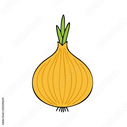 Simple Yellow Onion with Green Shoots Illustration Graphic Icon