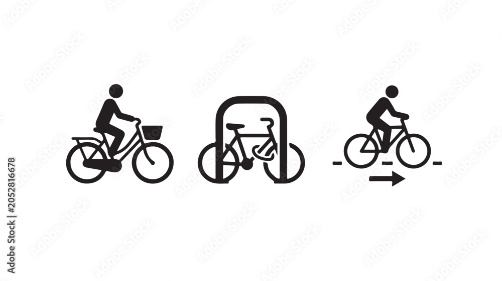 Obraz premium Cycling Icons Set For Transportation And Bike Sharing Concepts