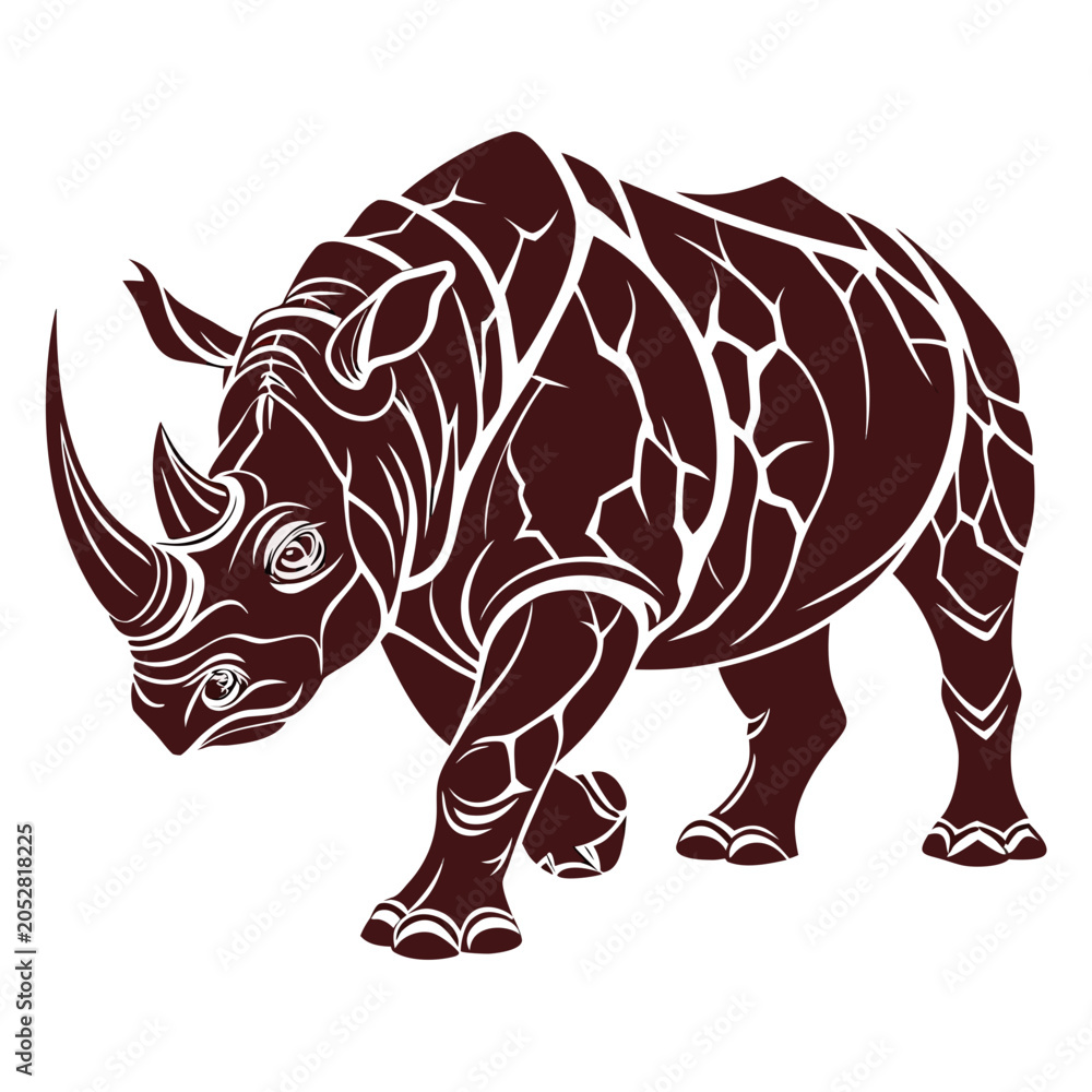 Fototapeta premium Bold brown rhinoceros graphic illustration with rhinoceros wildlife illustration strength endangered wilderness artistic stylized minimalist