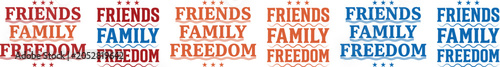 Foto Colorful typography designs with the words friends family and freedom in a moder