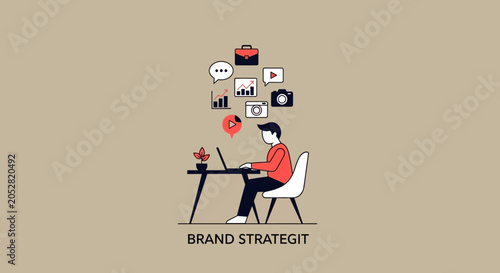Modern business professional engaged in strategic brand development, leveraging digital platforms and analytics for effective online presence and market reach