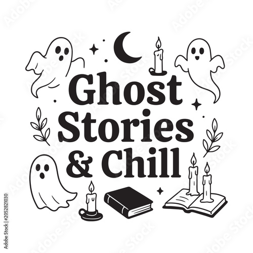 Quadro su tela Ghost Crescent Moon And Candles Vector Illustration On White Background