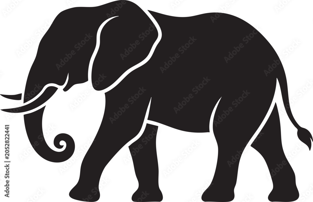 Fototapeta premium Elephant Vector Illustration with Walking Wildlife Animal and Raised Trunk on White Background