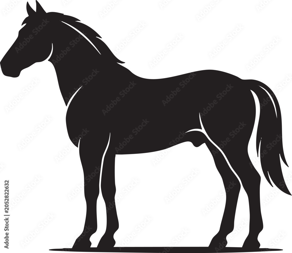Obraz premium Black Horse Silhouette Vector Illustration Isolated on White Background