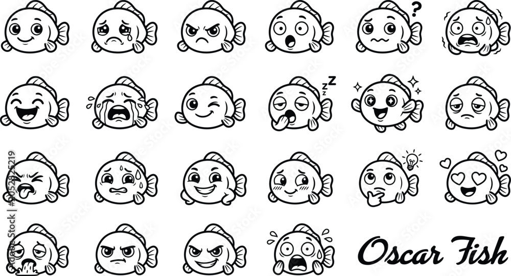 Fototapeta premium cute cartoon fish emojis with various emotions and expressions