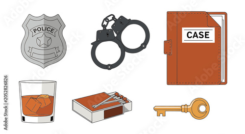 Photography Noir Detective Investigation Vector Icons Set