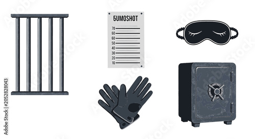 Foto Crime and Heist Icon Set with Safe and Prison Bars