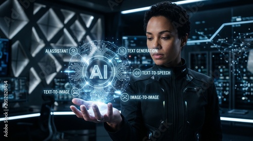 Artificial Intelligence Interface With Floating Icons Futuristic Scene