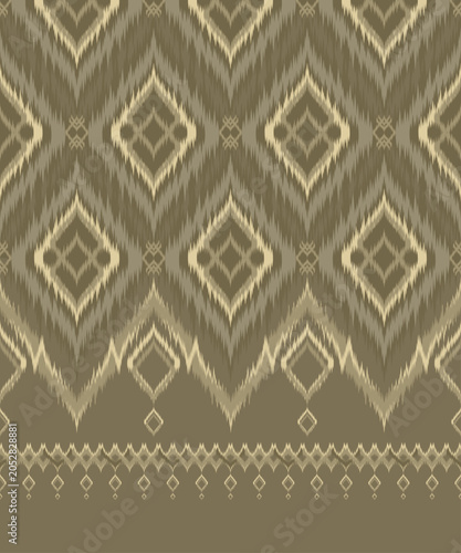 Принти на полотні Earth-tone Ikat geometric body pattern featuring diamond shapes and woven-inspired motifs in natural beige and brown shades, ideal for fabric, wallpaper, packaging, and decorative backgrounds
