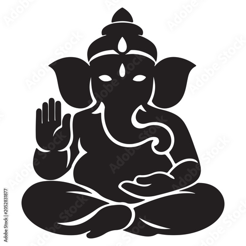 Lord ganesha seated silhouette illustration with hinduism religion spiritual