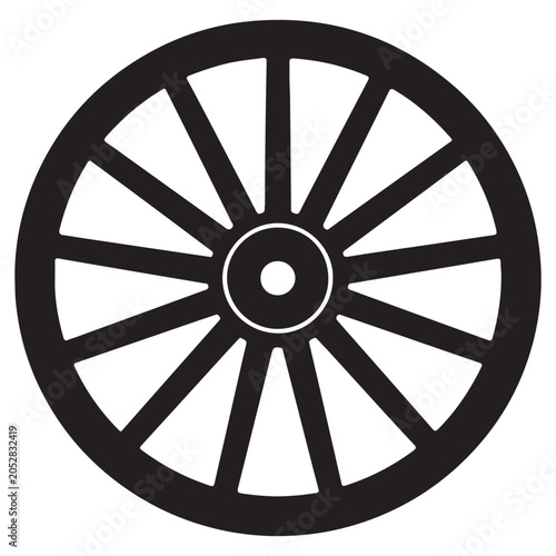 Vintage wooden wagon wheel black and white vector illustration with transport