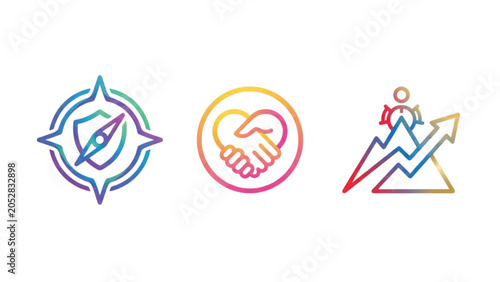 Core Values Line Art Icon Set  Integrity, Trust, and Leadership Collection