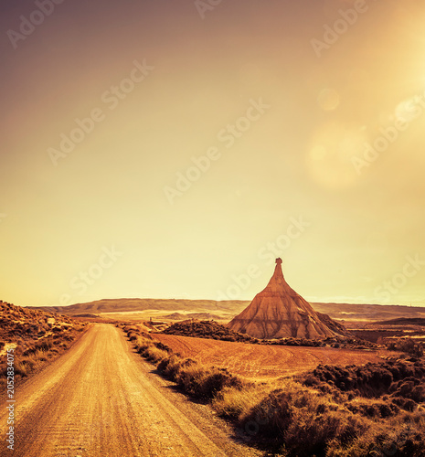 Strasse in der Halbwüste Barderas Reales in Navarra in spanien