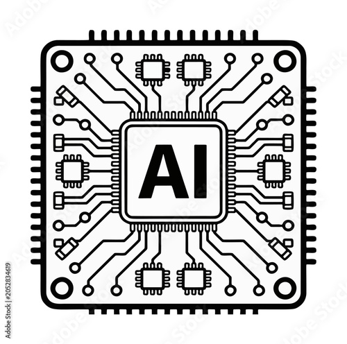 Abstract illustration of a central processing unit with 'AI' inscribed, symbolizing artificial intelligence and advanced technology