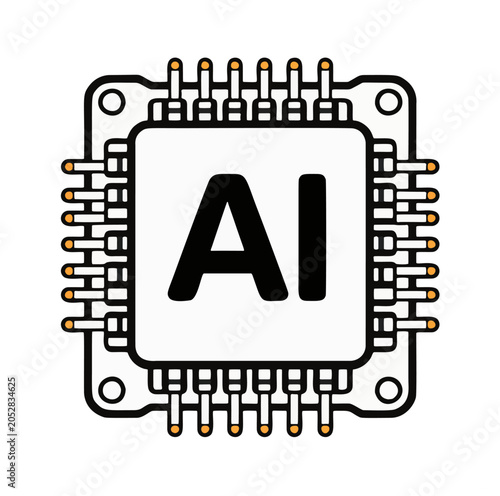 AI Chip Illustration with AI Text and Integrated Circuit Design