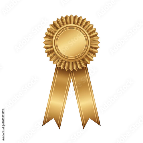 Golden award ribbon with embossed sunburst design