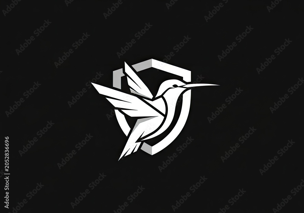 Fototapeta premium Hummingbird bird icon inside a protective shield emblem.