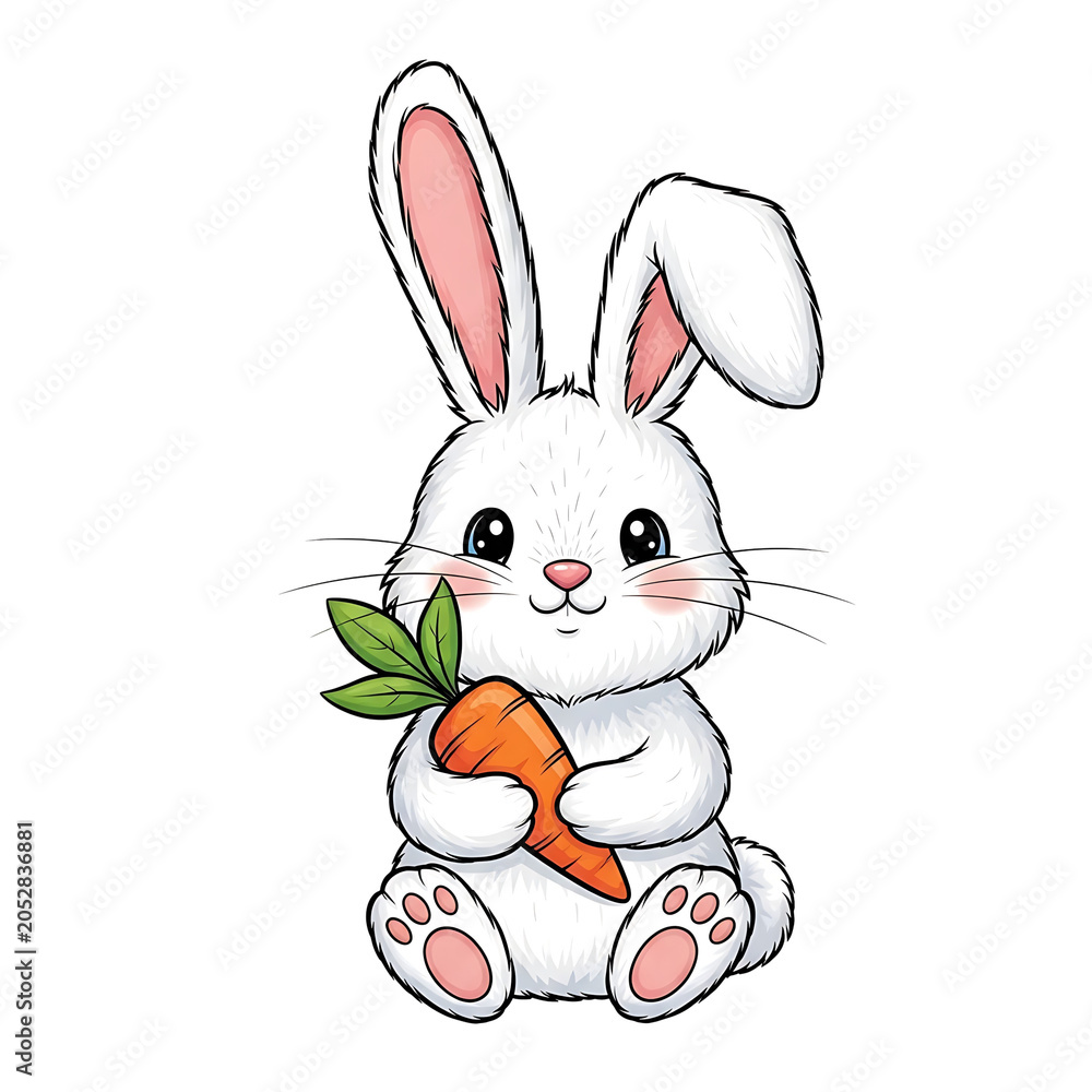 Obraz premium Cartoon rabbit holding a carrot