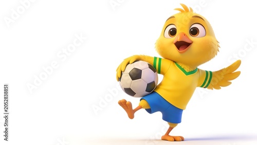 The Little Yellow Warbler mascot in the Brazil national football team's kit. World Cup.