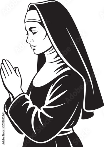 Obraz na plátně Nun praying with hands clasped in devotion