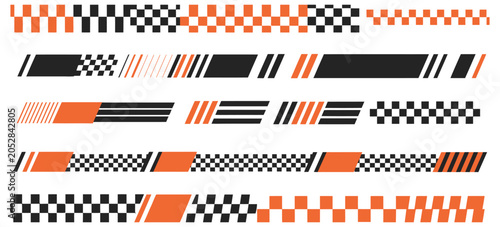 Racing car icon set collection of stripes checkered flag finish line racing elements motocross icons speed motion automotive vector design