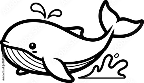 Fotografía Cute cartoon whale spouting water, simple line art illustration for children