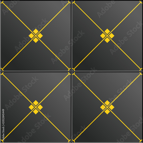 Square seamless image with diagonal pattern. Vector design in black and yellow colors.
