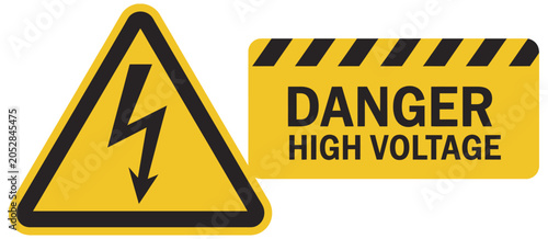 Electrical danger sign high voltage warning icon lightning symbol yellow background electrical hazard safety industrial risk signage design
