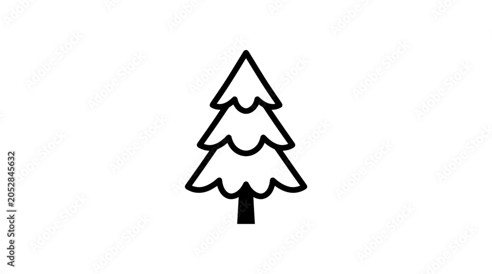 Fototapeta premium Minimalist line art pine tree icon on a plain white background