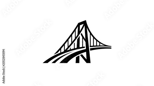 Minimalist black and white line drawing of a suspension bridge icon
