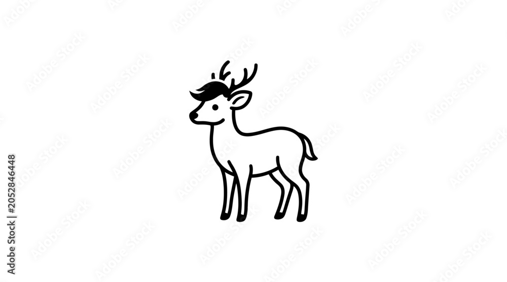 Fototapeta premium Simple black outline of a deer standing on white background