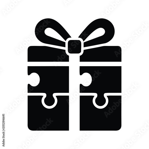 Puzzle Piece Gift Box Black Vector Icon