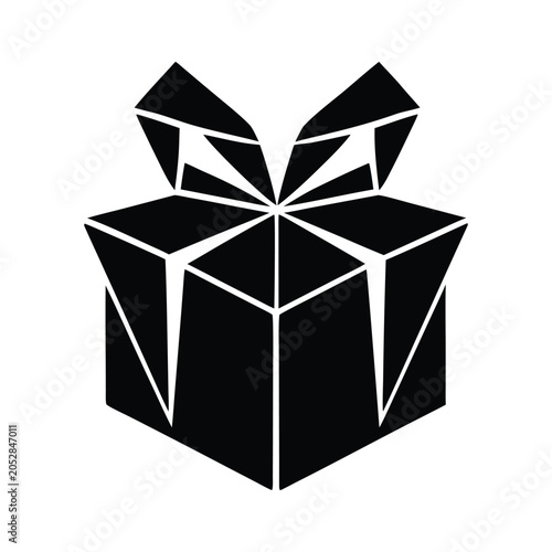 Geometric Open Gift Box Black Vector Icon