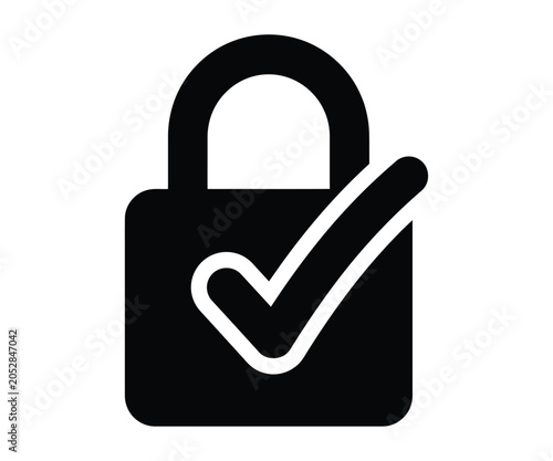 Black padlock icon with white checkmark on white background