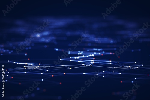 Konstfotografi Abstract network of glowing dots connected by faint lines