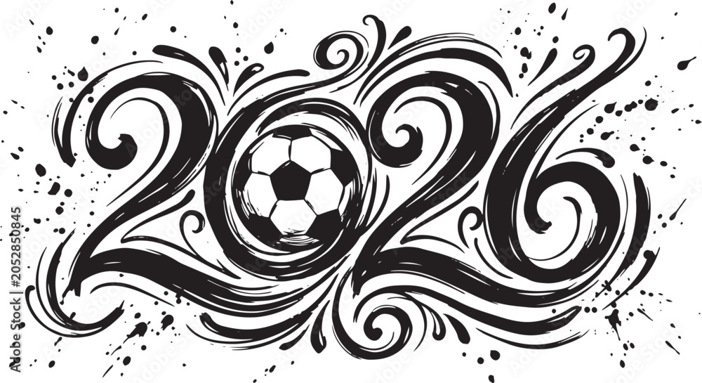 Fototapeta premium 2026 soccer illustration with dynamic swirls