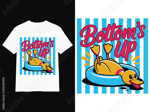 Bottoms Up Funny Dog Pool Float Summer T Shirt Design Retro Cartoon Typography Tshirt Poster Mug Hoodie Quotes