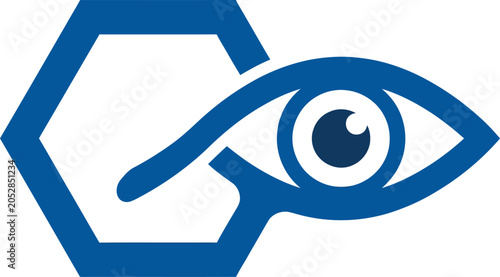 Blue eye icon with a hexagonal shape