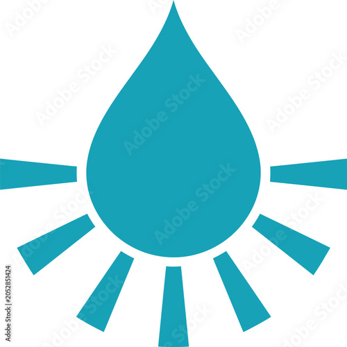Teal water drop with sun rays