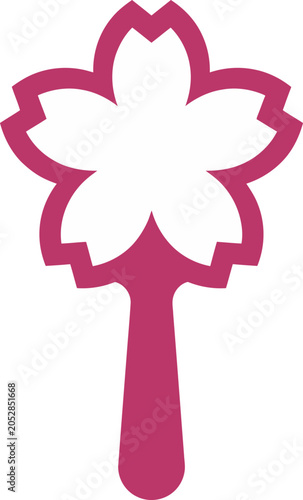 A stylized pink flower icon with a white center