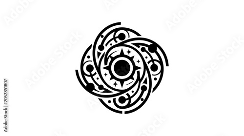 Abstract geometric spiral design with circular patterns and curved lines