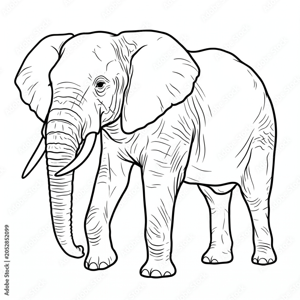 Fototapeta premium African elephant line art walking isolated coloring page vector illustration