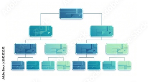 Vertical hierarchy corporate flowchart infographic with clean geometric tiers isolated on a plain white background