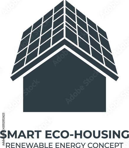 Smart eco housing renewable energy concept with solar panels on roof